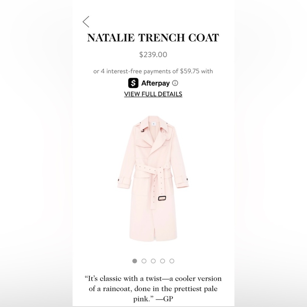 ISO G. Label Natalie Trench Coat Pale Pink Size Small